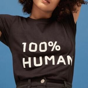 NWT Everlane Black Short Sleeve Cotton T-shirt Womens Sz XS 100% Human Spellout